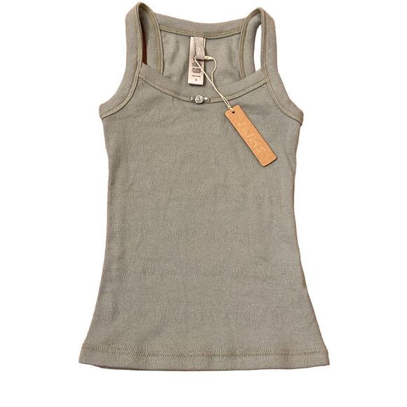 NEW SKIMS Logo Pointelle Cotton Rib Tank Mineral Sage Green Size 4 Girls - Picture 1 of 4
